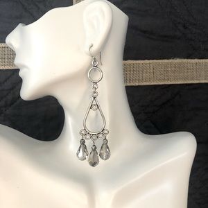 Chandelier Style Crystal Earrings - Silver Plated